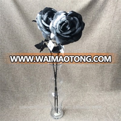 Wholesale Artificial Silk Forever Black Rose Flowers For Decoration