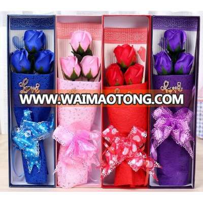 Artificial three heads gift soap flowers with packing